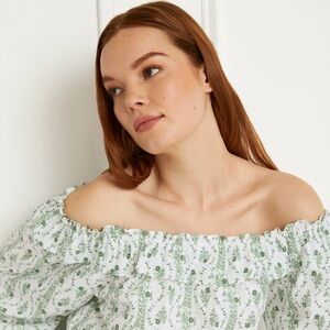 Hill House The Lena Top Green Vine Stripe Cotton